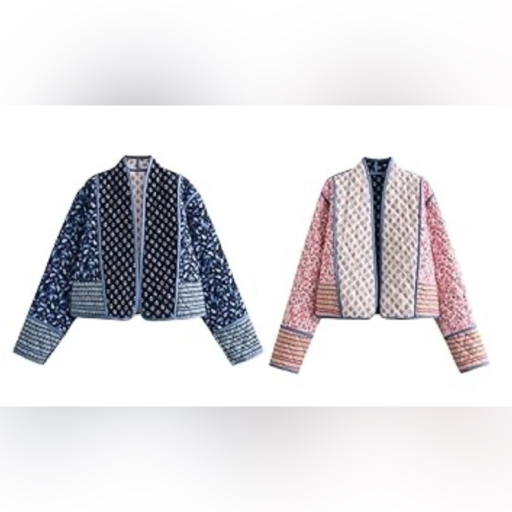 Patchwork Floral Reversible Jacket in Indigo & Petal, Size Large - Picture 4 of 16